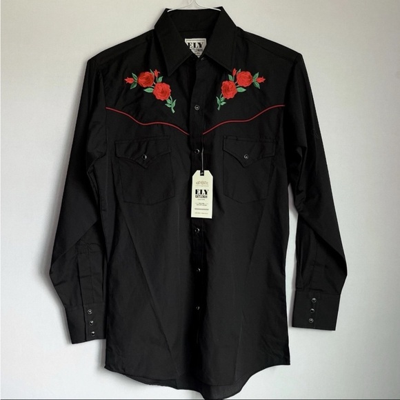 Ely Cattleman Shirt Pearl Snap Mens Sz S Rockabilly Rose Embroidery Yoke NWT - Picture 3 of 14